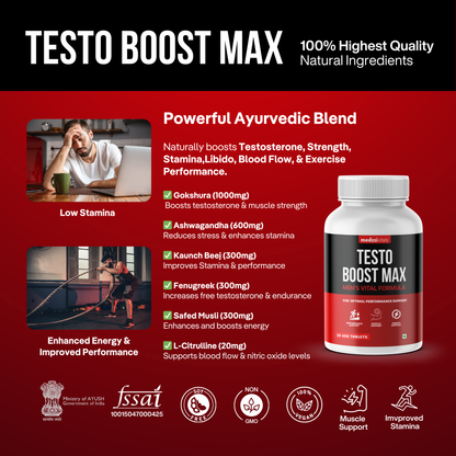 Testo Boost Max | Ayurvedic Supplement for Men's Health Pack of 30's