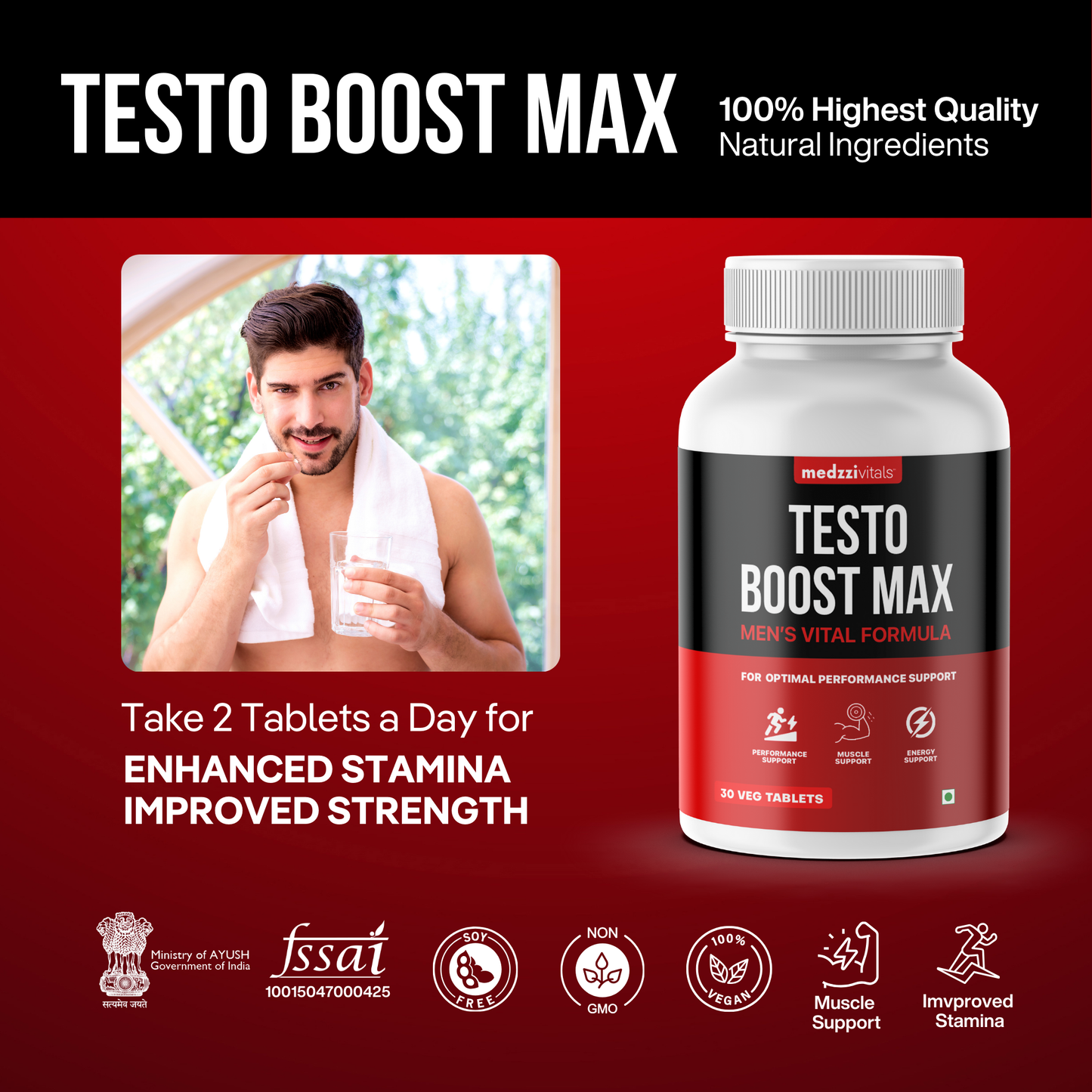 Testo Boost Max | Ayurvedic Supplement for Men's Health Pack of 30's