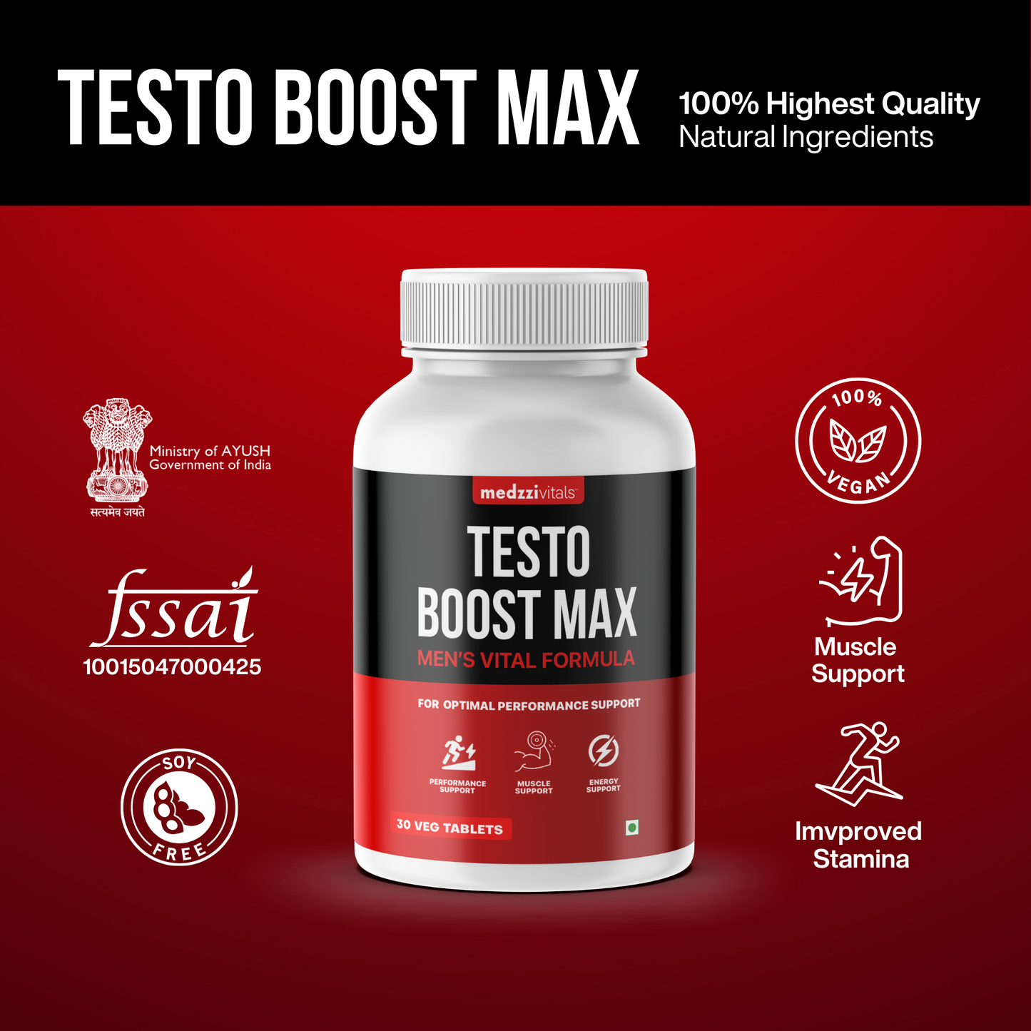 Testo Boost Max | Ayurvedic Supplement for Men's Health Pack of 30's